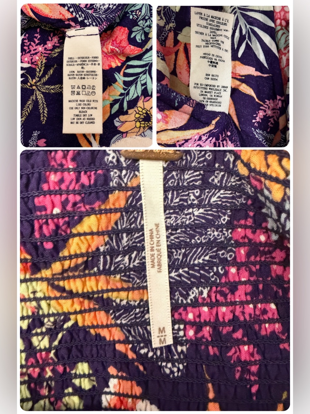 Free People Purple Floral Handkerchief Hem Smocked Asymmetrical Cotton Skirt M - Picture 16 of 17